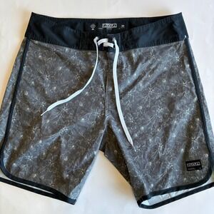 Ezekiel Floral Swim Trunks Board Shorts Beach Surf‎ Gray Black Size 34